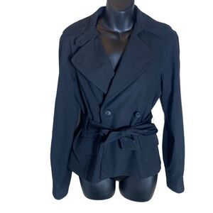 Theory womens black virgin wool belted blazer like jacket medium academia